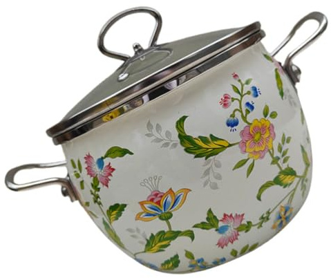 SKISUNO Enamel Stew Pot 2.8l with Double Handles and Lid Handle Multi-Functional Design for Soup and Hot Pot Cooking Sturdy Vintage Style