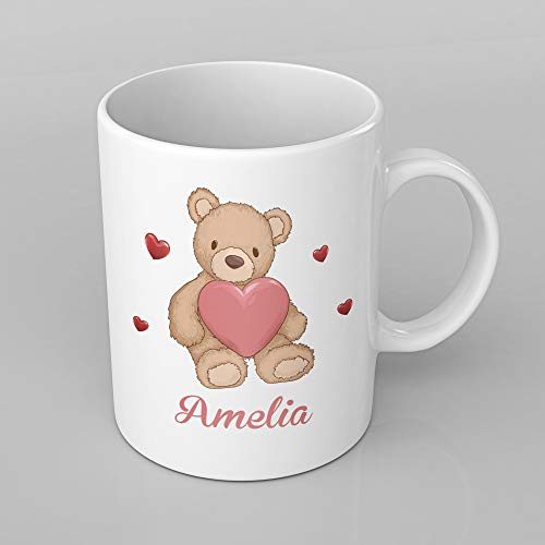 Active Decor Personalised Coffee/Tea Ceramic Mug/Cup Any Custom Name, a Bespoke Made Printed Mug, Gift Love Teddy Bear Design