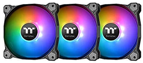 Thermaltake Pure 14 ARGB 5V Motherboard Sync/Analog Controller 16.8 Million Colors 9 Addressable LEDs 140mm Hydraulic Bearing Case/Radiator Fan, 3 Pack CL-F080-PL14SW-A, ARGB Black