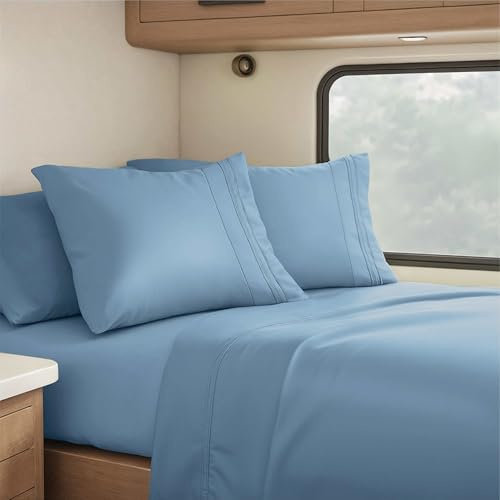 Clara Clark Deep Pocket Fitted Luxury Soft Microfiber RV Sheets, Blue Heaven, Short Queen