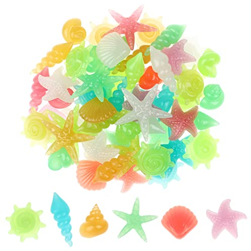 POPETPOP 50 Stücke Muschelmix Leuchtsteine Leuchtende Kieselsteine Dekomuscheln Basteln Seestern für Landschaft Aquarium Garten Gehweg Flur Kinderzimmer Deko (Zufällige Farbe)