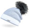 Neverless Damen Strick-Mütze gefüttert mit Fell-Bommel Kunstfell Winter-Mütze Feinstrick Glitzer-Garn Bommelmütze hellblau-weiß Unisize