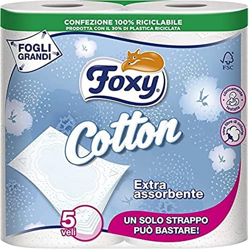 Foxy Papier Toilette en Cellulose Vierge Extra Absorbant Doux, Les 4 rouleaux