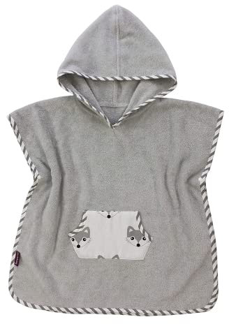 Puckdaddy Foxi | Fuchs-Muster | Badeponcho 57x84cm | 100% Baumwolle | OEKO-TEX geprüft | Kinder Badehandtuch mit Kapuze | Weicher und saugfähiger Bademantel für Jungen und Mädchen