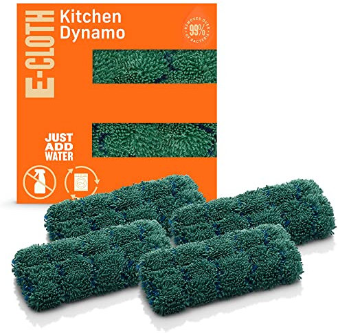 E-Cloth Kitchen Dynamo, Premium Microfiber Non-Scratch Kitchen Dish Scrubber Sponge, Ideal for Dish, Sink and Countertop Cleaning, 100 Wash Guarantee, Green, 4 Pack