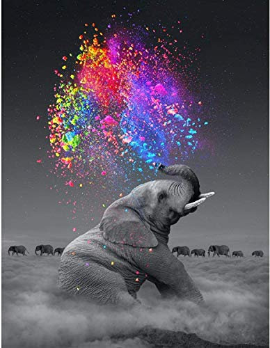 WLOT Diamond Painting Elephant, 35 x 45 cm, DIY 5D Diamond Rhinestone Crystal Painting, Handmade, Full Drill Diamond, Similar to Cross Stitching, Mosaic Painting
