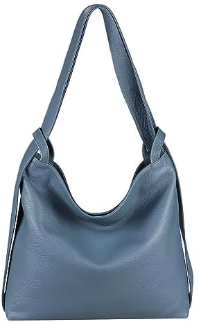 ITALYSHOP24.COM OBC Damen Tasche Rucksack 2 in 1 Umhängetasche Schultertasche Umhängetasche Daypack Leder Rucksacktasche Shopper Backpack Freizeitrucksack (Jeansblau (echtes Leder))