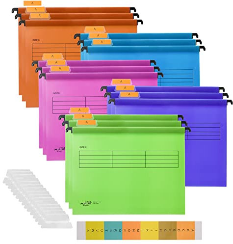 Hiziwimi 15Pcs PP Material Filing Cabinet A4 Suspension Files Hanging Files for Filing Cabinet with Tabs and Inserts, A4 Hanging File for Office School Desktop, File Classification (Mixed Color)