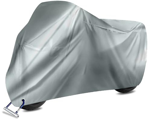 Intirilife XXL Outdoor Motorradabdeckung Abdeckplane in Silber - Größe 245 x 105 x 125 cm - Staub- Wasserdicht, UV-Schutz, Schlossloch
