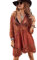 Womens Beach Dresses Crochet Lace Bikini Cover Up See Through Hollow Out Floral Beachwear 3/4 Sleeve Red