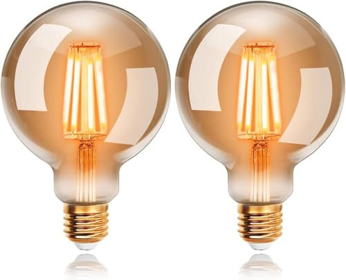 EXTRASTAR Edison Vintage Glühbirne, 80mm Durchmesser, G80 E27 LED Filament Lampe, 8W Ersetzt 55W Glühlampe, 720 LM, 2200K Warmweiß, Bernsteinfarbenes Glas, Nicht Dimmbar, 2 Stück