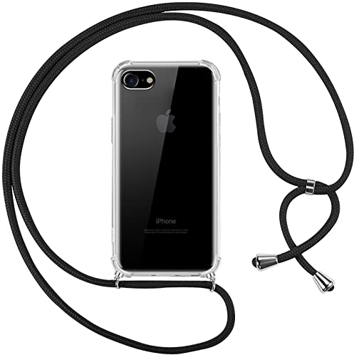 Pnakqil Collier Coque pour iPhone 8/iphone SE 2020/iPhone 7/SE 2022 avec Cordon, Réglable Lanyard Housse Transparente Silicone Anti-Chute Etui pour iPhone 8 4.7 Pouces, Ètuis à Bandoulière, Noir
