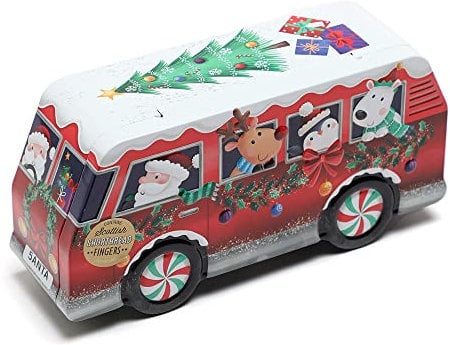 T J Morris Santa Christmas Campervan Biscuit Tin with 300g Scottish made Shortbread Finger Biscuits