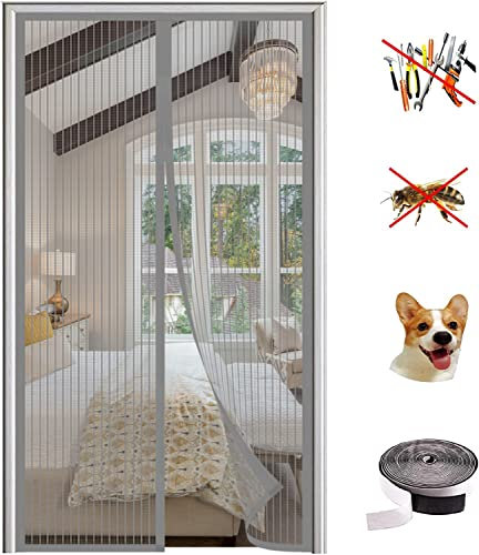 KZhanmy Moustiquaire Magnétique Porte,Fermeture Automatique Anti-Mouche Insectes Rideau Porte,Anti-Moustiquaire pour Porte de Balcon et Porte Patio.-Gray-B||100X220CM
