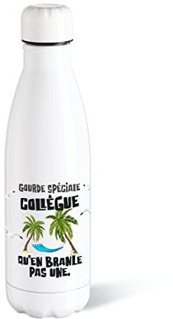 Bouteille d’eau Isotherme 500ml Acier Collègue Gourde Réutilisable Ecologique Maintien Chaud/Froid 12h. Idée Cadeau Original Humour Homme Femme Retraite Mutation Sport Bureau Anniversaire Noël