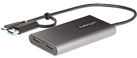 StarTech.com Adaptateur USB-C vers Double HDMI - USB-C ou A vers 2x HDMI - 4K 60Hz - 100W Power Delivery Pass-Through - Câble Intégré de 30cm - Convertisseur USB-C vers HDMI (109B-USBC-HDMI)