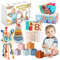 Auezona Jouet Bebe 6 Mois-3 Ans, 4 en 1 Montessori Jeux Eveil Bebe, Jouet Avion/Blocs de Construction/Anneaux d'empilage/Boite Mouchoir Bebe, Jouet Enfant Jeux Éducatif 6 9 12 Mois 1 2 3 Ans
