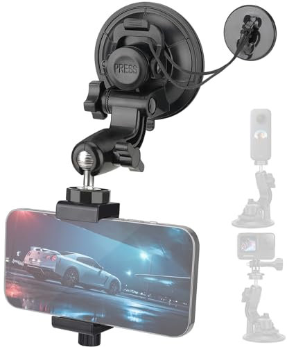 Super Φ90mm Ventosa + Doppia Testa A Sferica Action Camera Dash Cam Mobile Telefono Supporto Per Auto Parabrezza Finestra Cockpit Supporto Per GoPro Insta360 iPhone Registrazione Video (carico 1,5 kg)