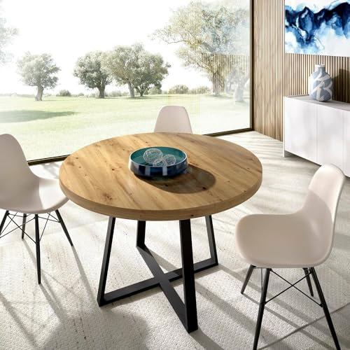 Dmora - Table Extensible Casarola, Console Extensible Ronde, Table à Manger Polyvalente Ovale, 110/158x110h77 cm, Chêne Nodi