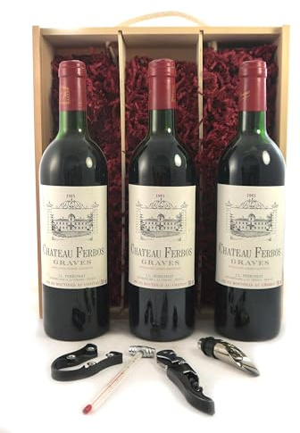 Chateau Ferbos Triple Pack 1983 Graves (Red wine) vintage wine in a wooden box with four wine accessories, 1 x 750ml