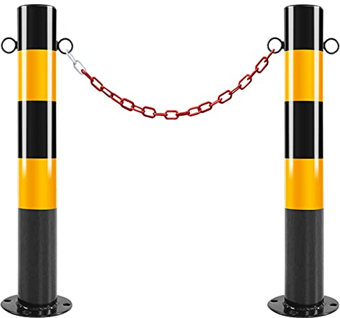 2er-Pack Stahl-Parkpfosten für Einfahrten mit 5 m Absperrkette, Feste, reflektierende Verkehrssäule, Sicherheitspfosten für gewerbliche oder Private Nutzung (Farbe: Schwarz, Größe: -2 Stück) (Schwarz
