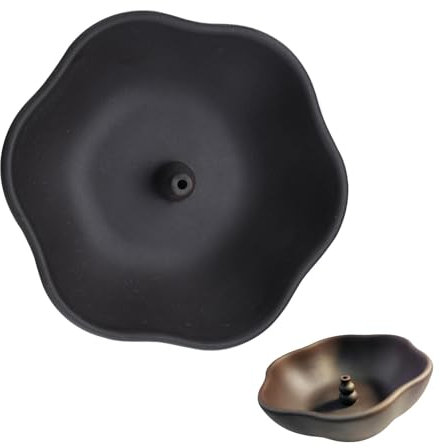 MIUPOO Keramik Räuchergefäß Halter mit Feuerfeste Matte und Deckel,Räucherstäbchen Halter,Weihrauchbrenner,Porzellan Räucherschale,Aromatherapie Brenner (Schwarze Keramik)