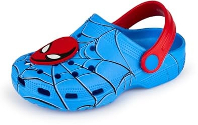 Marvel Spiderman-Clogs für Jungen | Kinder-Slipper mit Spiderman-Anhängern in Blau | Netz-Sandalen für drinnen und draußen mit verstellbarem Riemen