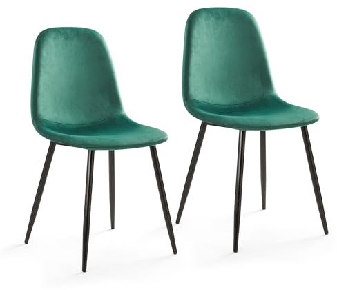 Mondeer Esszimmerstühle 2er Set, Samt Küchenstuhl mit Rückenlehne und Polsterung, Modernes, für Esszimmer Küche Wohnzimmer, Grün