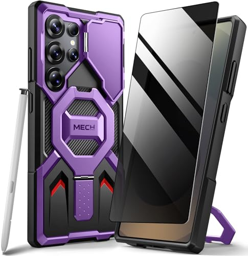 Tongate for Samsung Galaxy S24 Ultra Case Compatible with MagSafe, [Ring Stand & Camera Cover Kickstand] Drop Shockproof Rugged Protection Phone Case for S24 Ultra with Screen Protector 6.8, Purple
