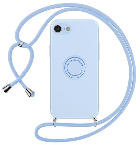 Foonary Funda con Cuerda para Apple iPhone 7 Plus 5,5, Ajustable Collar Colgante Correa de Cuello Cadena Cordón Carcasa Silicona Líquida Case Cover con Anillo 360° para Capa iPhone 7 Plus, Morado