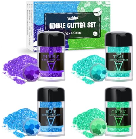 Glitter Essbarer Glitzer - 4 Farben Essbarer Glitzerpulver Glitzerstaub für Getränke, Lebensmittel, Kuchen - Essbarer Metallisch Lebensmittelfarbe Pulver zum Backen, Cocktails - 5g / Flaschen