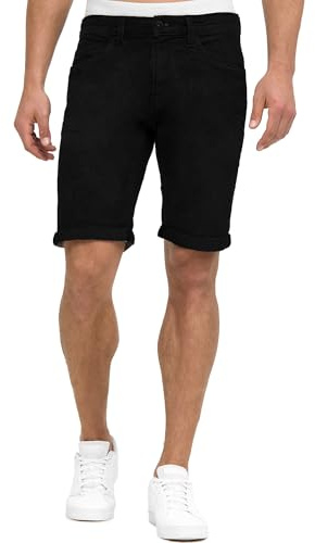 Indicode Herren Caden Jeans Shorts mit 5 Taschen | Herrenshorts Used Look für Männer Ultra Black, XXL