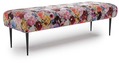 CAVADORE Sitzbank Amba, Trendige Polsterbank 2,5-sitzig für Küche, Esszimmer oder Wohnküche / Küchenbank passend zum 2,5-Sitzer Amba / 139 x 52 x 54 / Jacquard Flachgewebe: Blumenmuster Rot
