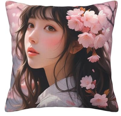 KLAMN Cuscini quadrati con stampa di fiori di ciliegio, con federe morbide, federa con inserti per casa, divano, camera da letto