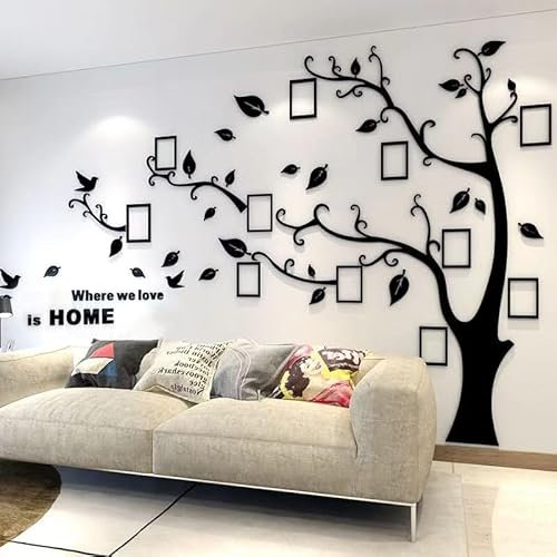 Purekay Wandtattoo Baum 3D DIY Foto Wandsticker Pflanzen Wandaufkleber Groß Kleben Aufkleber Wandbilder für Schlafzimmer Wohnzimmer Kinderzimmer Sofa Hintergrund Wanddeko (Rechts Schwarz, S)