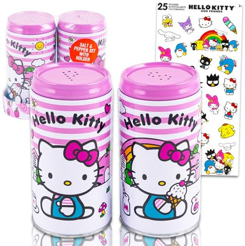 Hello Kitty Decoración de cocina - El paquete de accesorios de cocina Hello Kitty incluye salero y pimentero Hello Kitty más calcomanías | Juego de accesorios de cocina Hello Kitty