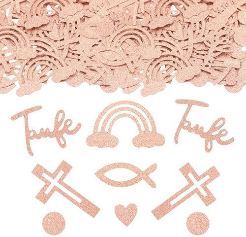 ParPix 100 Stück Taufe Deko Konfetti Roségold, Groß Deko Taufe Mädchen Junge, Glitzer Streudeko Taufe, Tischdeko Taufe, Baby Shower Deko Confetti, Taufdeko Kommunion Deko Streudeko, Tauf Deko Konfetti