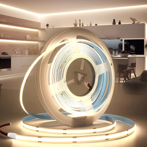 BRIMETI LED Streifen 24V 10M LED Strip COB Selbstklebend Neutralweiß 4000K 8mm Breite 320LEDs/M, Flexibel IP20 Licht Band Leiste DIY, für TV, Beleuchtung Schlafzimmer (ohne Netzteil)