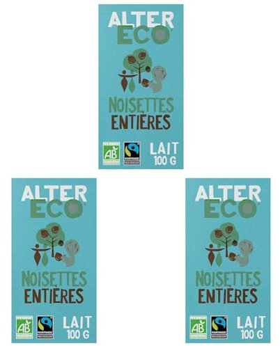 ALTER ECO - Chocolat Lait Noisettes Entières - Bio & Équitable - Origine Pérou - 100 g (L'emballage peut varier) (Lot de 3)