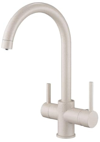 FQYEP Grifo de Cocina de 3 Vías Grifo Fregadero Giratorio 360 ° Grifo Cocina con Osmosis Grifo de Cocina 3 en 1 Doble Palanca Beige