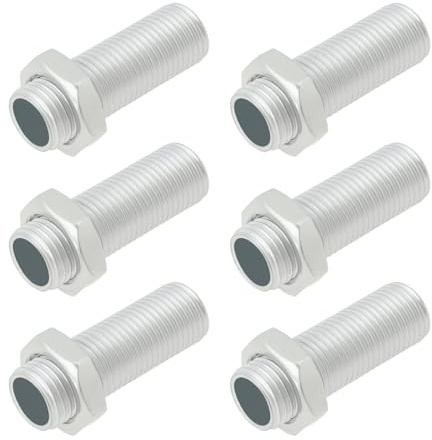 SG Store Lot de 6 rallonges filetées avec 12 écrous M10 x 1 longueur 30 mm pour lampes, lustres, bougeoirs et autres lampes, adaptateur de tube fileté argenté