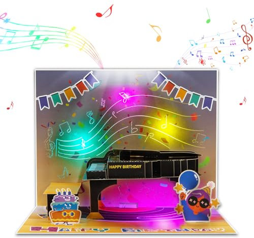 GREETING ART Pop-Up Karte Klavier, Geburtstagskarte mit Musik und Licht, 3D Geburtstagskarte mit Piano für Klavierspieler oder Pianist, Glückwunschkarte für Klavierlehrerin und Klavierlehrer
