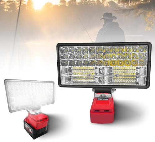 bycpower LED Baustrahler für Milwaukee M18 18V Akku,90W 6800LM Strahler Tragbares LED-Licht,Akku Lampe mit 2 USB, Arbeitsleuchte Flutlichter Ideal für Baustellen,Camping,Gartenarbeit,Autoreparaturen