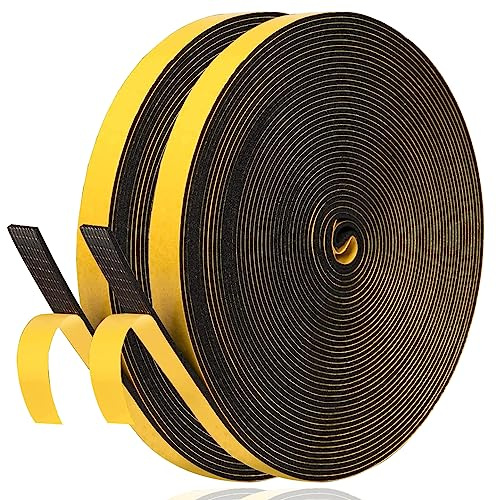 Dichtungsband Selbstklebend für Türen Fensterdichtung 6mm(B) x 1.5mm(D)/20m(L) Schaumstoff Klebeband Gummidichtung Gegen Kalte Zugluft/Anti-Kollision/Schalldichter/Wasserdichter/Staubdicht Schwarz
