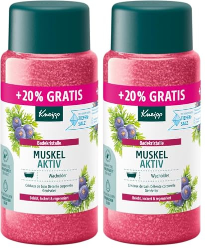 Kneipp Badekristalle Muskel Aktiv -Sondergröße- mit wertvollem ätherischen Wacholder-, Eukalyptus- und Rosmarinöl, wärmend und wohltuend zur Muskulatur, limitierte Edition, 720g (Packung mit 2)