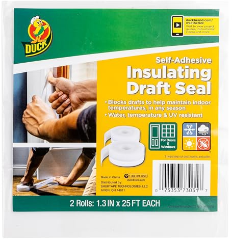 Duck Joint d'étanchéité autocollant en silicone pour portes et fenêtres, joint d'étanchéité pour portes et fenêtres, transparent, 2 rouleaux, 15,2 m au total