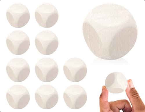 KAPSING 10 pezzi di cubi di legno, dadi artigianali a sei facce in legno non verniciati, usati per giochi da tavolo fai da te, arti e mestieri a casa, bar, campeggio (30 mm)