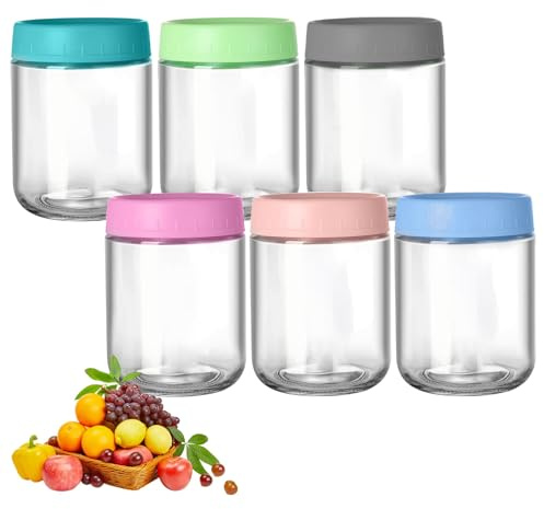 YBLUE 6 Pack Overnight Oats Containers with Lids 16 oz for Overnight Oats | 6 Colors 500ml Glass Food Storage, for Overnight Oats Cereals Milk Fruit Condiment Dressing Sauce Snacks Juice