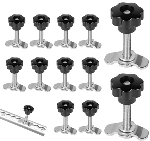 12 Stück Schraubfitting Airlineschiene, M8x60 Airlineschiene Airline Fitting Verzinkt Zurrschienen Zubehör 500daN Single Endbeschlag mit Sterngriffschraube für Airlineschienen (Schwarz)