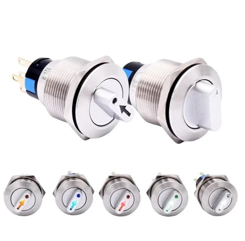 22mm Metall Drehschalter 2 3 Positionen 1NO1NC 2NO2NC 12V Rot Grün LED Edelstahl Druckknopf Knopfschalter 4St(Green,2 P 2NO2NC_12-24V LED)